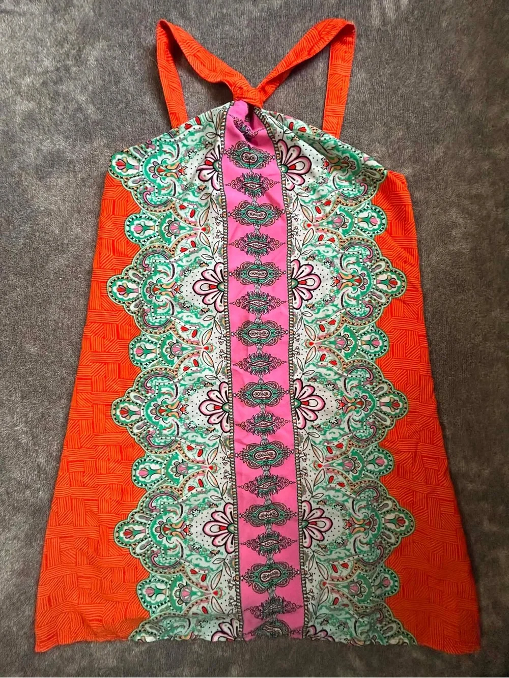 GB Girls Desert Rose Orange Halter Dress Pink & Mint Paisley Panel Boho Sz Large